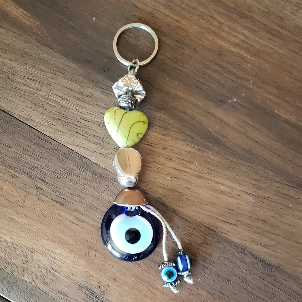 Evil Eye Beaded Glass Good Luck Charm Keychain